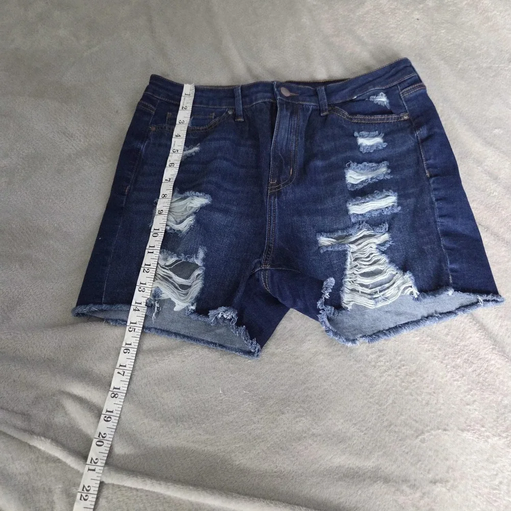 Shorts Womens 32 Blue Denim Distressed Cut Off Frayed Hem Stretch Casual Lounge